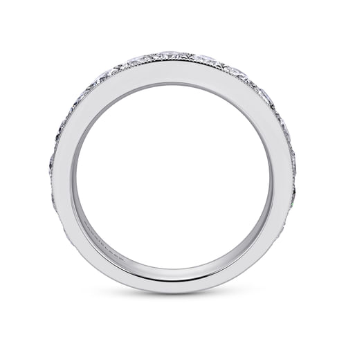 14K White Gold Micro Pavé Set Diamond Wedding Band with Milgrain