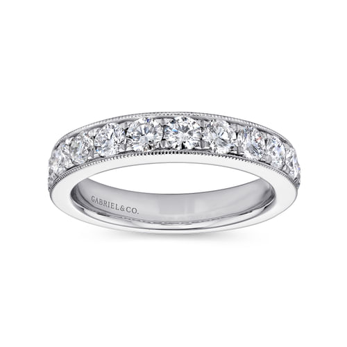 14K White Gold Micro Pavé Set Diamond Wedding Band with Milgrain