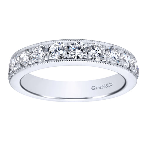 14K White Gold Micro Pavé Set Diamond Wedding Band with Milgrain