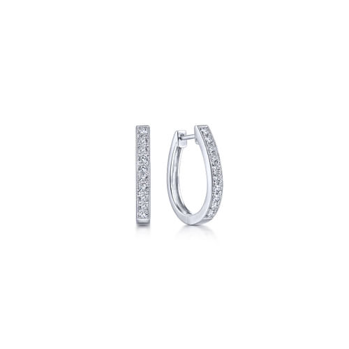 14K White Gold Milgrain 20mm Classic Diamond Hoop Earrings