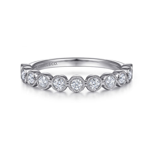 14K White Gold Milgrain Bezel Diamond Stackable Ring