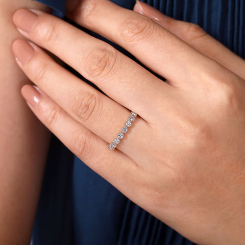 14K White Gold Milgrain Bezel Diamond Stackable Ring