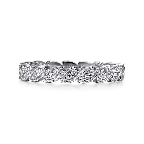 Gabriel - 14K White Gold Millgrained Marquise Stackable Diamond Ring