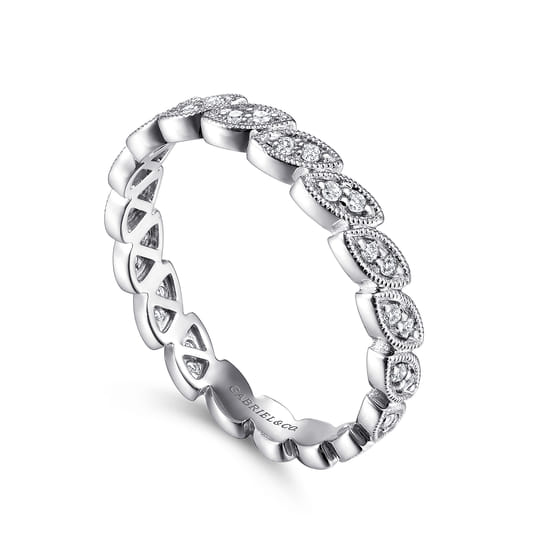 14K White Gold Millgrained Marquise Stackable Diamond Ring angle 3