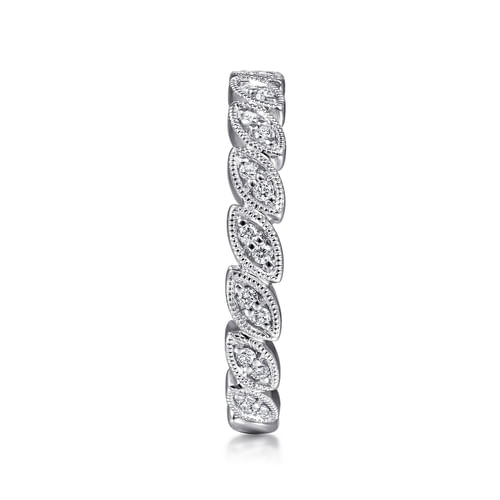 14K White Gold Millgrained Marquise Stackable Diamond Ring