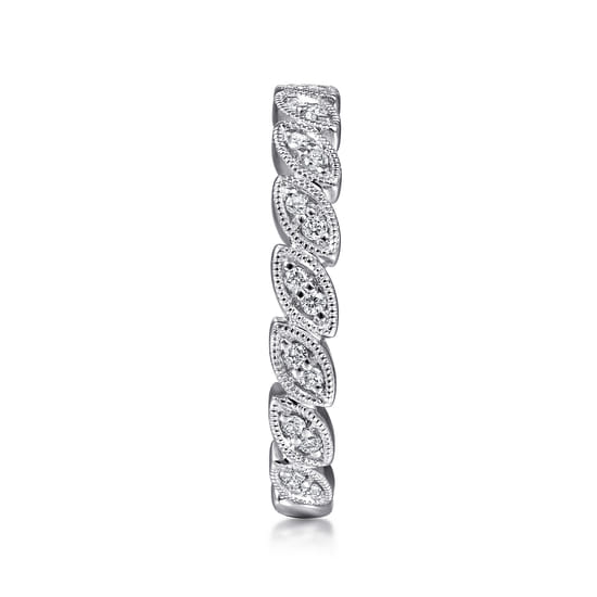 14K White Gold Millgrained Marquise Stackable Diamond Ring angle 4