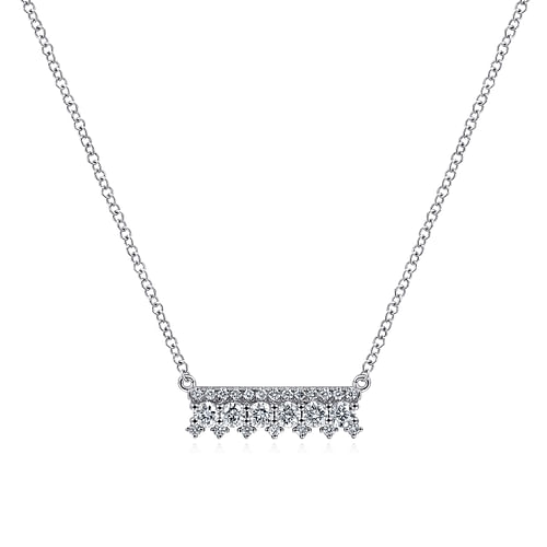 14K White Gold Mini Diamond Bar Necklace