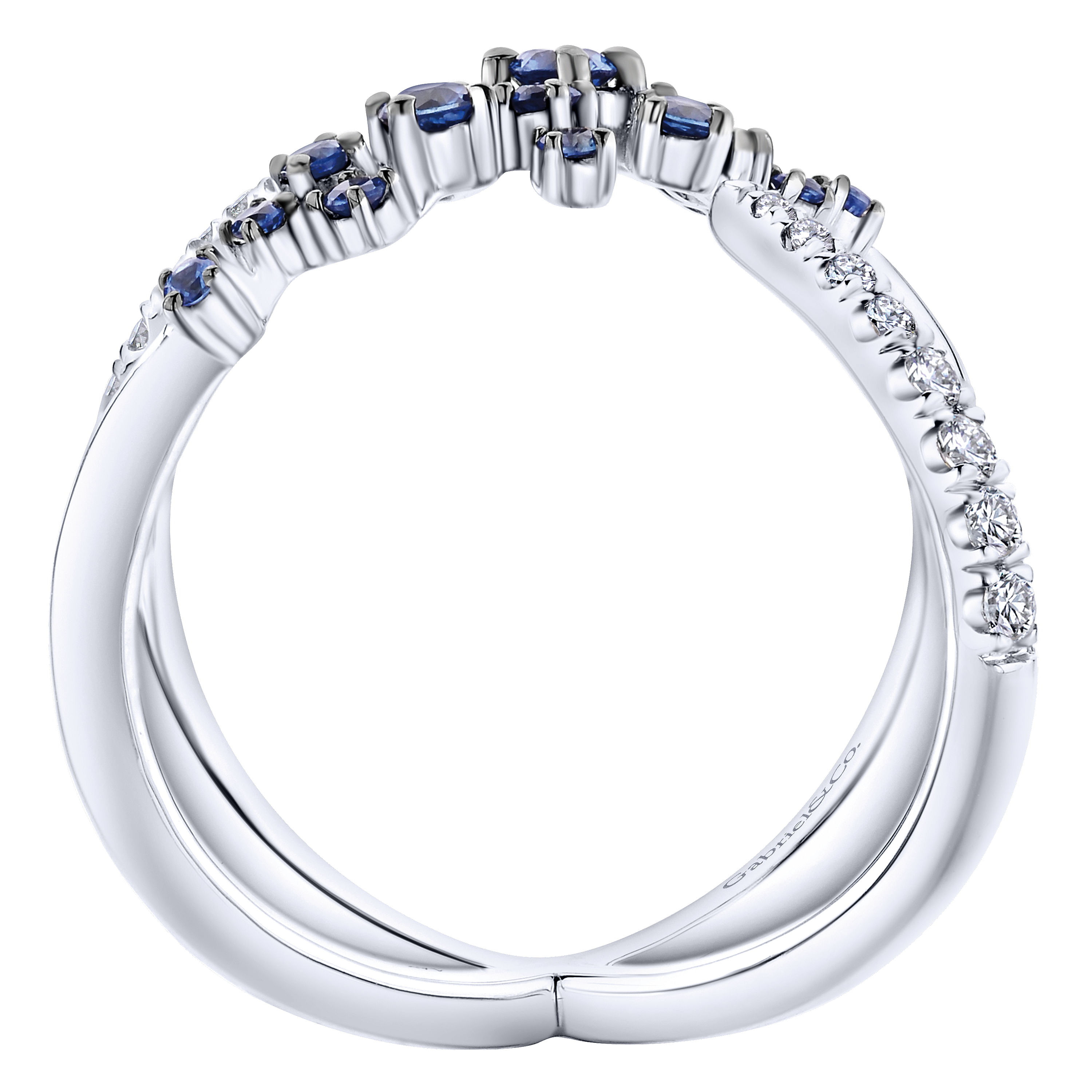 14K White Gold Modern Scattered Sapphire & Diamond Ring