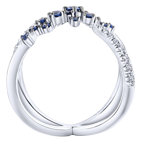 14K White Gold Modern Scattered Sapphire & Diamond Ring