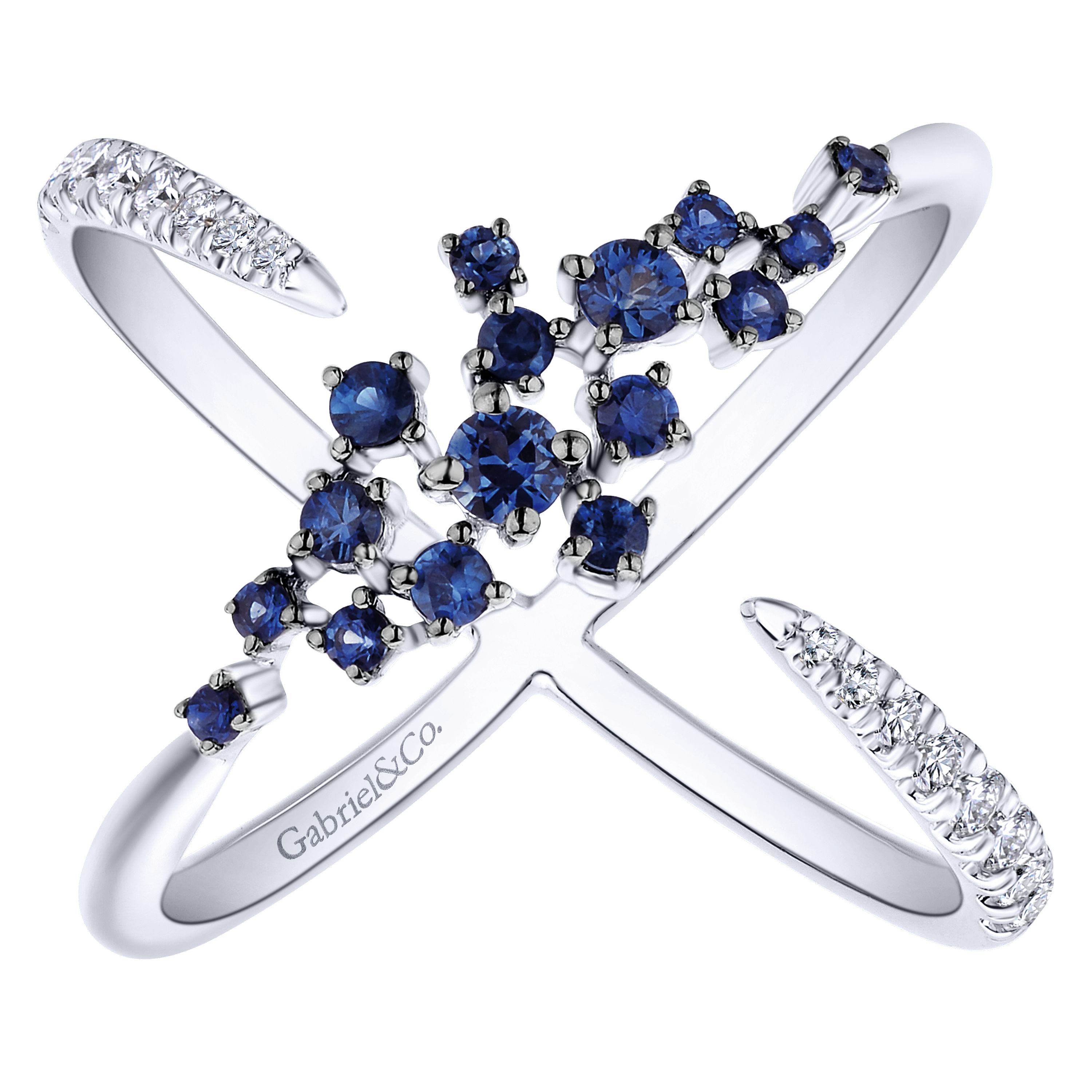 14K White Gold Modern Scattered Sapphire & Diamond Ring
