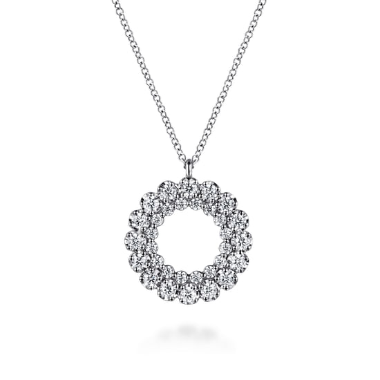 Gabriel - 14K White Gold Multi Diamond Circle Pendant Necklace