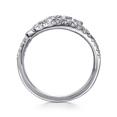 14K White Gold Multi Row Diamond Bypass Ladies Ring