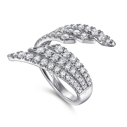 14K White Gold Multi Row Diamond Bypass Ladies Ring