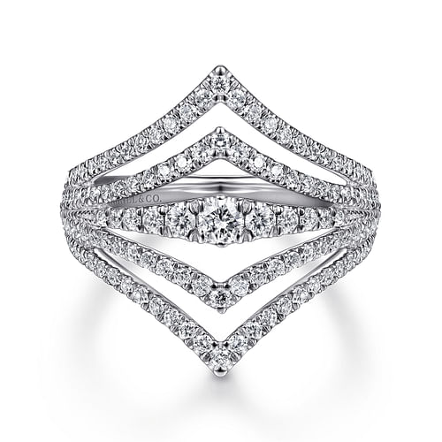 14K White Gold Multi Row Diamond Chevron Ring