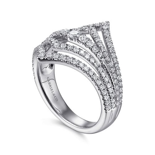 14K White Gold Multi Row Diamond Chevron Ring