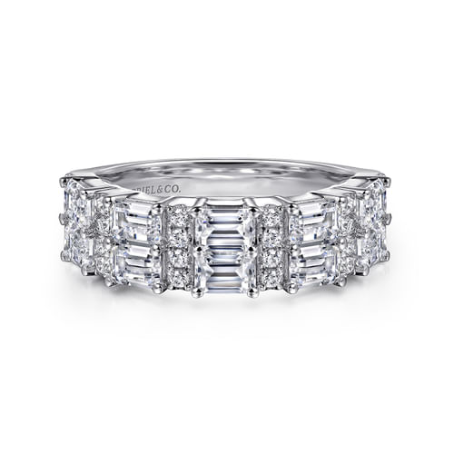 14K White Gold Multi Row Diamond Classic Ring