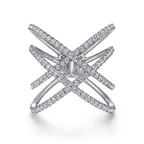 14K White Gold Multi Row Diamond Criss Cross Ring