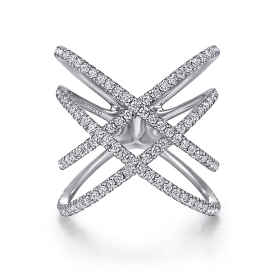 Gabriel - 14K White Gold Multi Row Diamond Criss Cross Ring