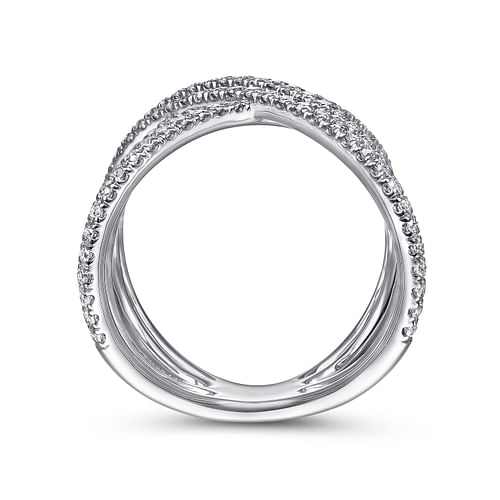 14K White Gold Multi Row Diamond Criss Cross Ring