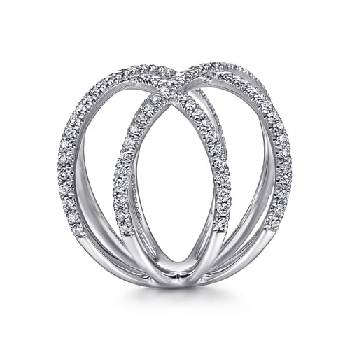 14K White Gold Multi Row Diamond Criss Cross Ring