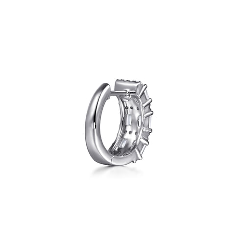 14K White Gold Multi Row Diamond Huggie Earrings