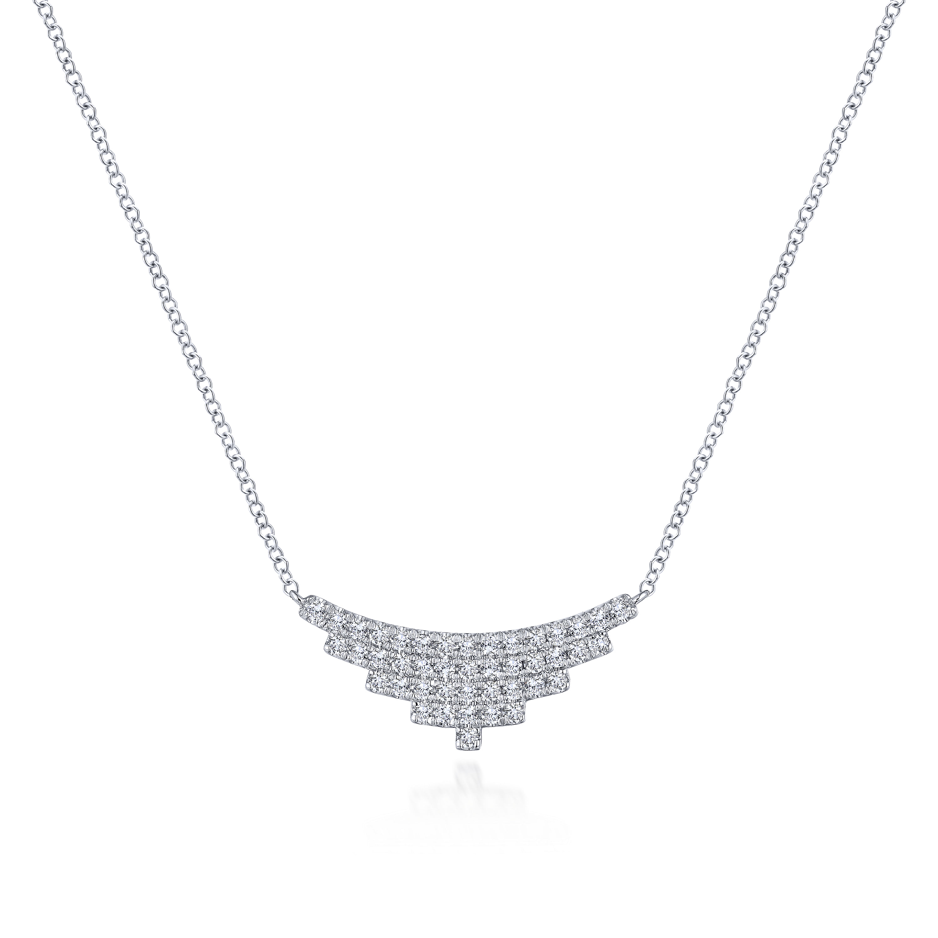 14K White Gold Multi Row Diamond Pendant Necklace