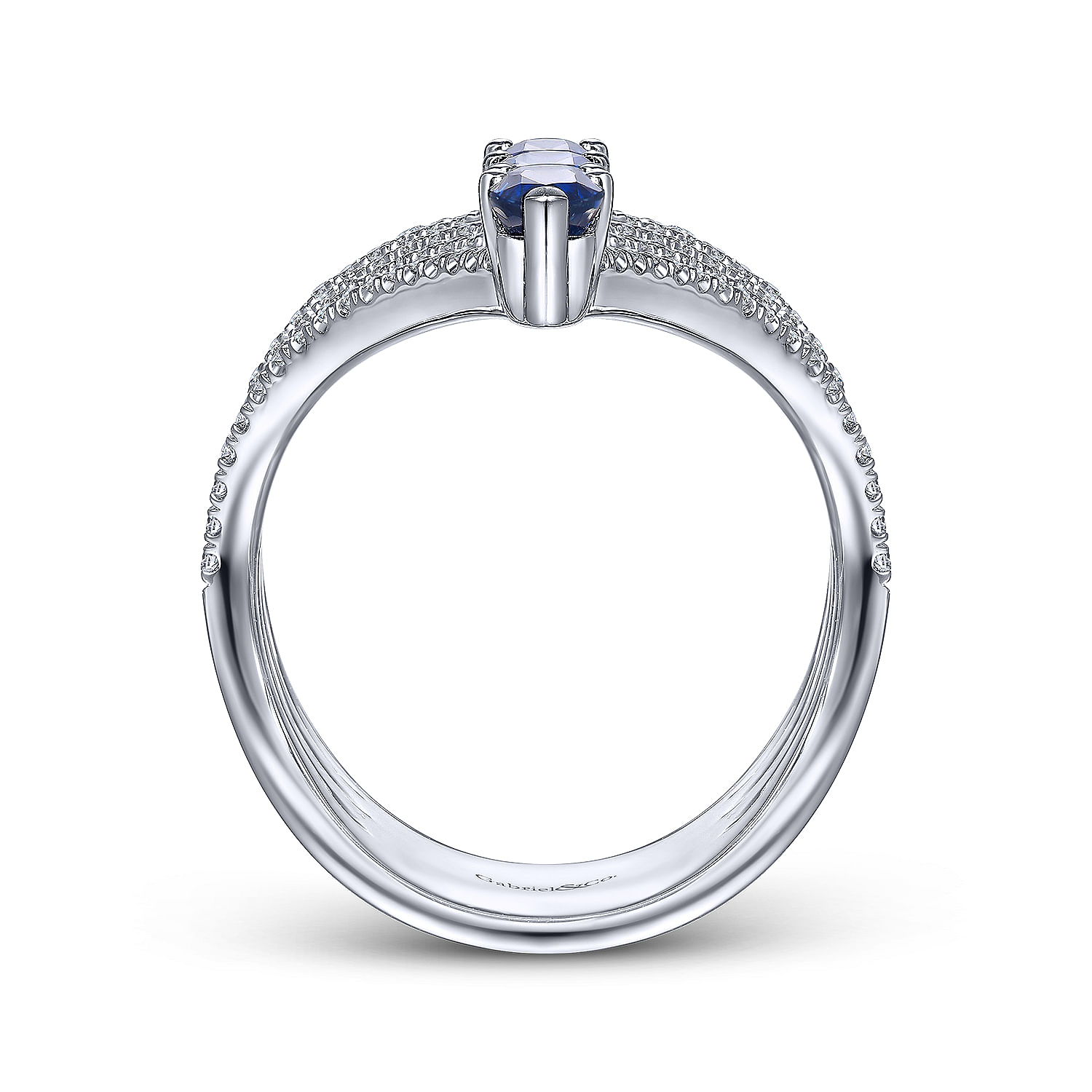 14K White Gold Multi Row Diamond and Sapphire Chevron Ring