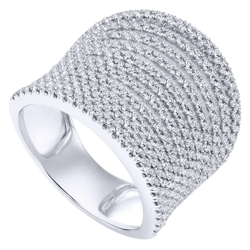 14K White Gold Multi Row Wide Diamond Ring