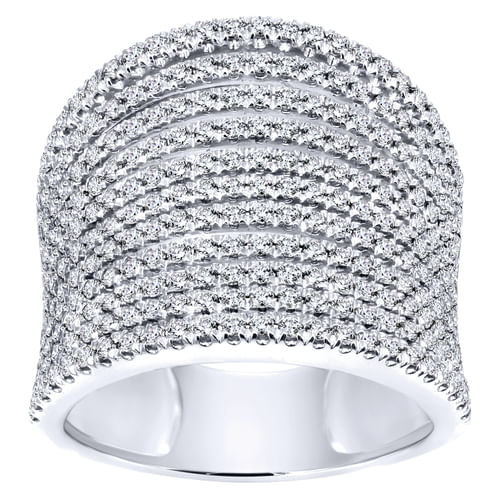 14K White Gold Multi Row Wide Diamond Ring