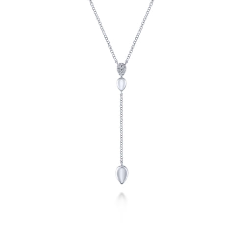 14K White Gold Multi Teardrop Y Necklace with Diamonds