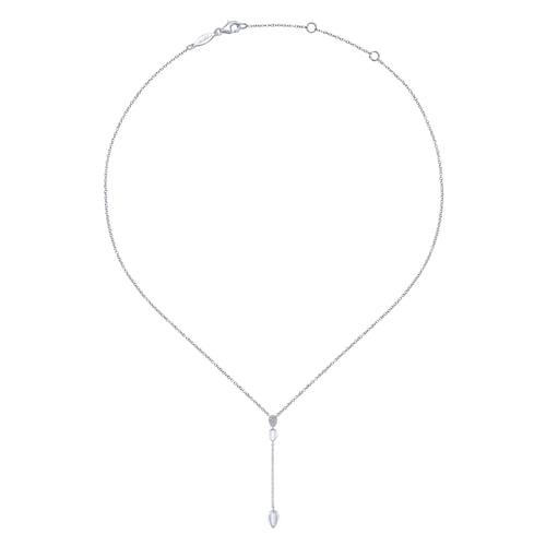 14K White Gold Multi Teardrop Y Necklace with Diamonds