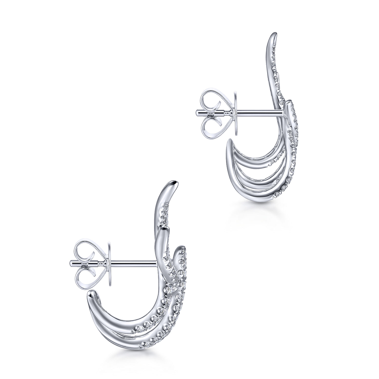 14K White Gold Multi Twisted Rows Diamond Stud Earrings
