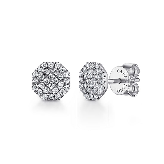 Gabriel - 14K White Gold Octagonal Cluster Diamond Stud Earrings