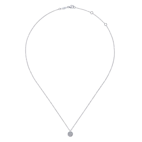 14K White Gold Octagonal Diamond Pavé Pendant Necklace with Beaded Frame