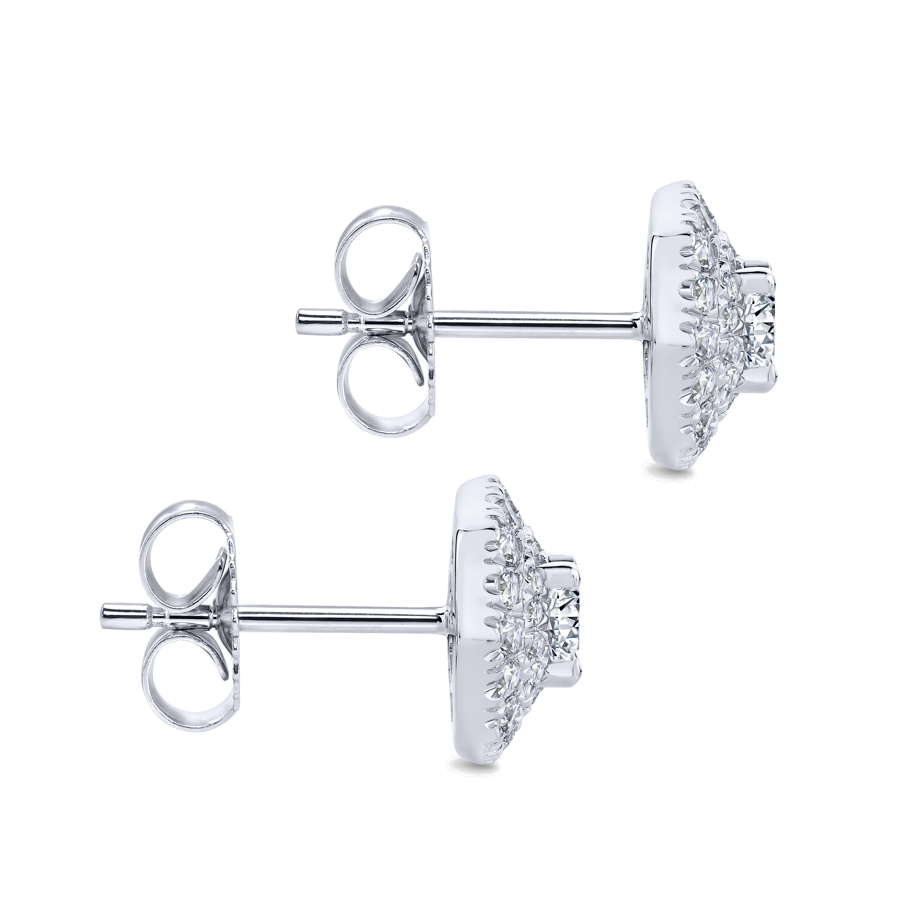 14K White Gold Octagonal Double Halo Diamond Stud Earrings