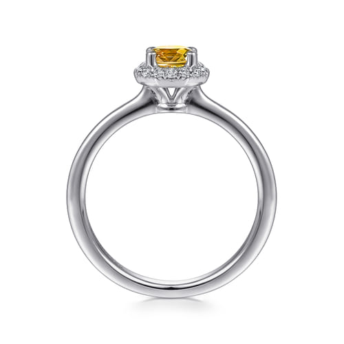 14K White Gold Octagonal Halo Citrine and Diamond Promise Ring
