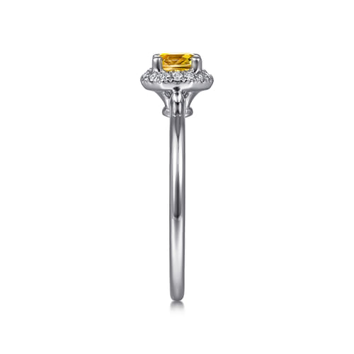 14K White Gold Octagonal Halo Citrine and Diamond Promise Ring