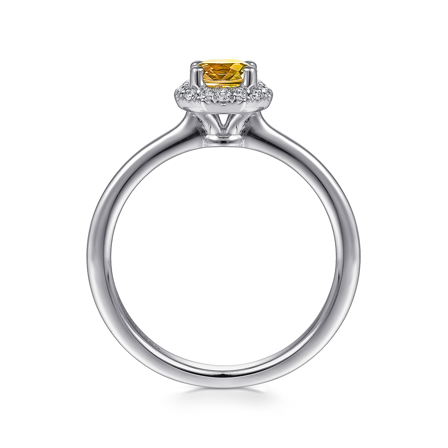 14K White Gold Octagonal Halo Citrine and Diamond Ring