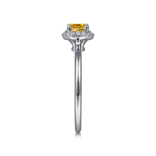 14K White Gold Octagonal Halo Citrine and Diamond Ring