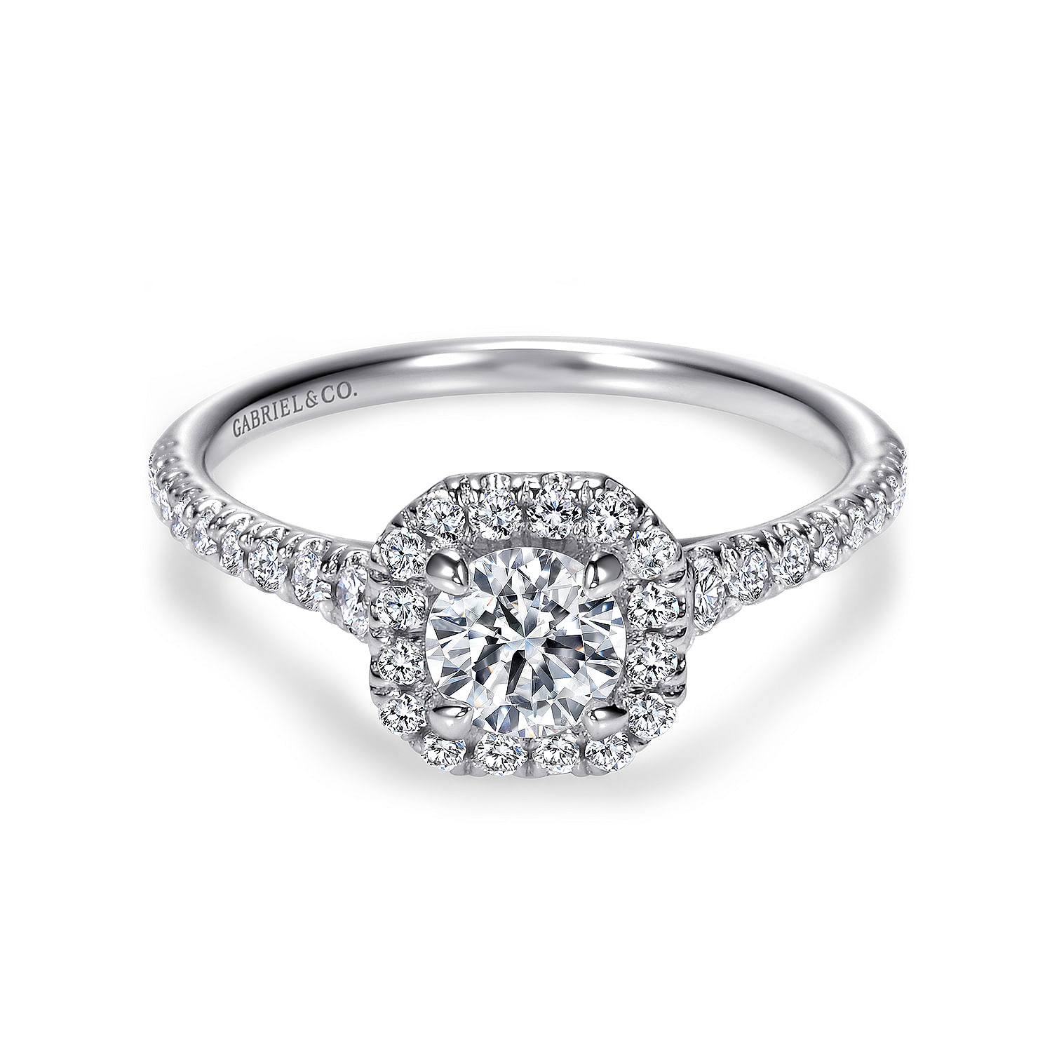 14K White Gold Octagonal Halo Complete Diamond Engagement Ring