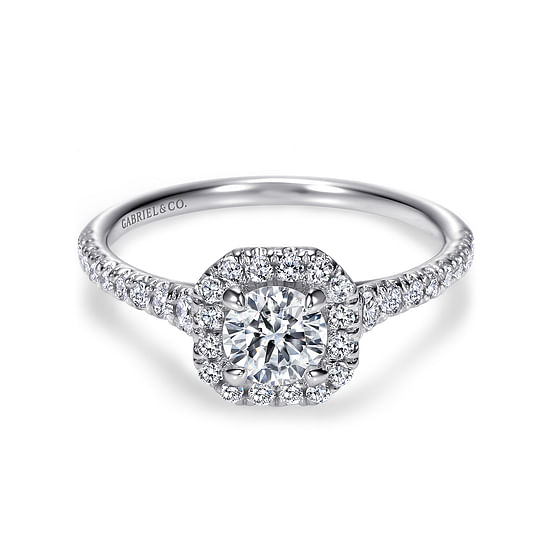 Gabriel - 14K White Gold Octagonal Halo Complete Diamond Engagement Ring