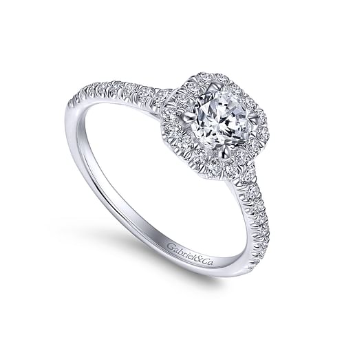 14K White Gold Octagonal Halo Complete Diamond Engagement Ring