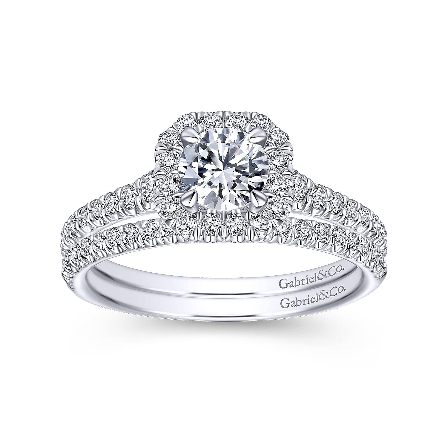14K White Gold Octagonal Halo Complete Diamond Engagement Ring