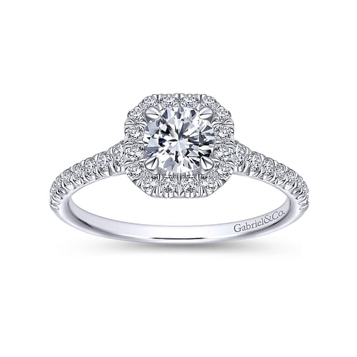 14K White Gold Octagonal Halo Complete Diamond Engagement Ring