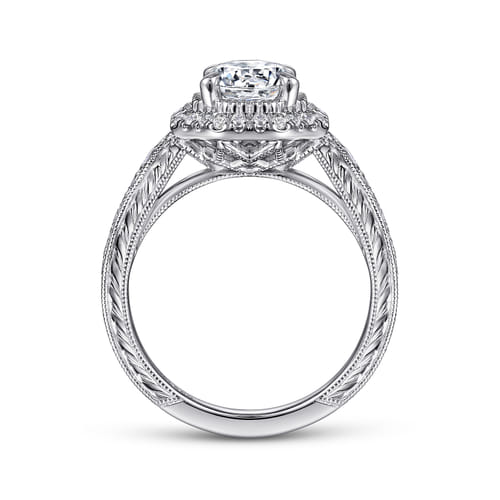 14K White Gold Octagonal Halo Diamond Engagement Ring