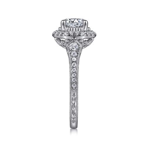 14K White Gold Octagonal Halo Diamond Engagement Ring