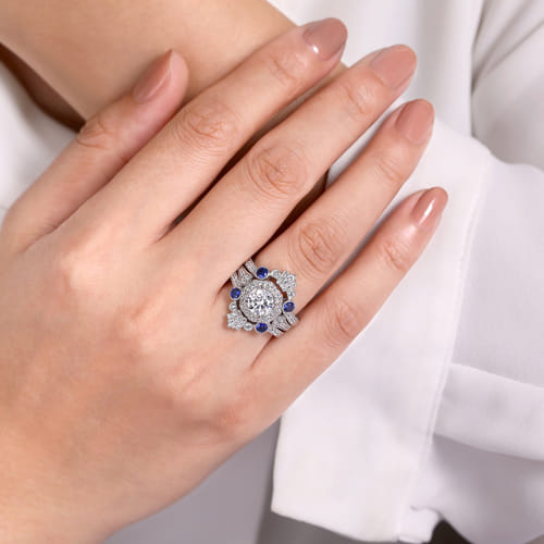 14K White Gold Octagonal Halo Diamond Engagement Ring