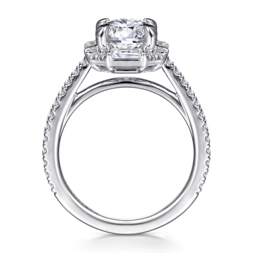 14K White Gold Octagonal Halo Round Diamond Engagement Ring