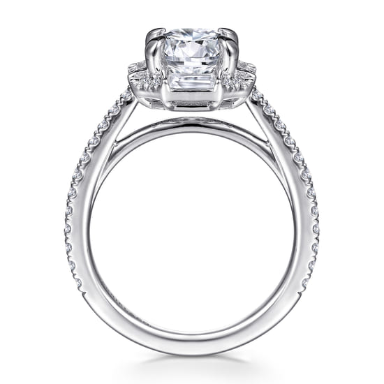 14K White Gold Octagonal Halo Round Diamond Engagement Ring angle 2