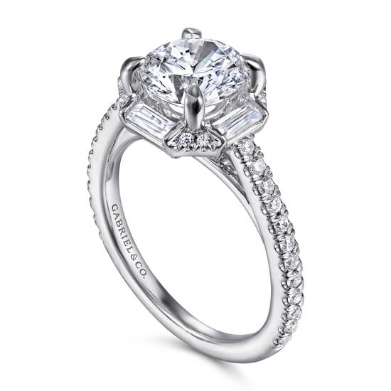 14K White Gold Octagonal Halo Round Diamond Engagement Ring angle 3